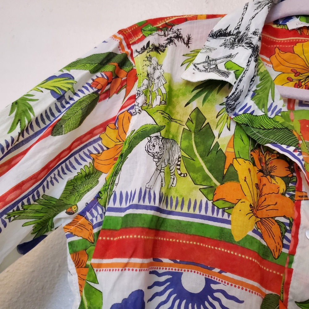Lucky & Coco Womens Tropical Jungle Tiger Print Cotton Button Down Shirt Medium - Picture 6 of 12